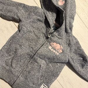 Roots Kids Heather Gray Hoodie with Pink Logo
